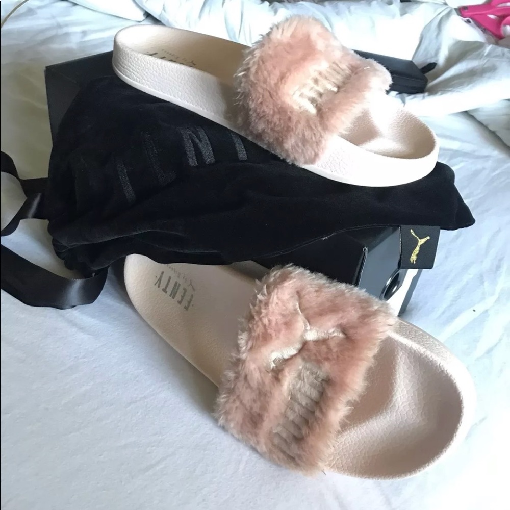 Authentic Fenty Puma fur slides pink sz 10.5